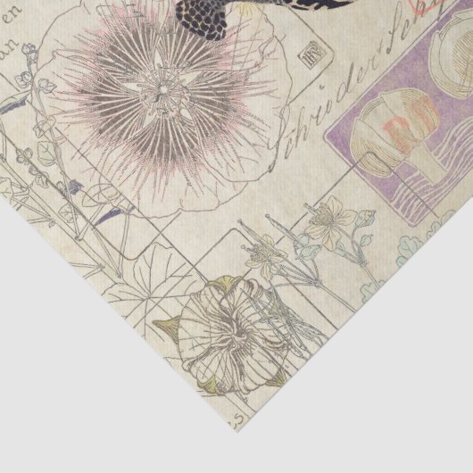 フランスのな短命なもののアールヌーボーの花の魚 薄葉紙 (詳細)