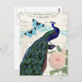 フランスのな短命なもののコラージュのヴィンテージの孔雀 ポストカード (正面/裏面)