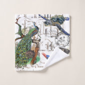 フランスのな短命なものの孔雀のカメのカワセミの鳥 バスタオルセット (ウォッシュタオル)