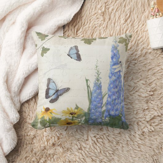 フランスのな農場のヴィンテージのヒエンソウの蝶原稿 クッション (ブランケット)