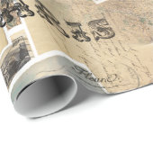 フランスのな郵便はがきのコラージュの包装紙 ラッピングペーパー (ロールコーナー)