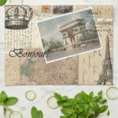 フランスのな郵便はがきのコラージュの台所タオル キッチンタオル (折り畳み)