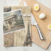 フランスのな郵便はがきのコラージュの台所タオル キッチンタオル (四つ折り)