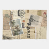 フランスのな郵便はがきのコラージュの台所タオル キッチンタオル (横)