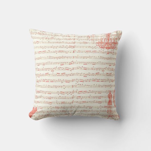 フランスのな音楽シートのピンク クッション (正面)