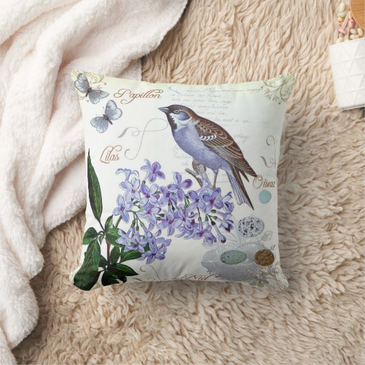 フランスのな鳥の花のコラージュのヴィンテージの一見 クッション (ブランケット)