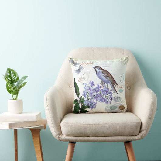 フランスのな鳥の花のコラージュのヴィンテージの一見 クッション (椅子)