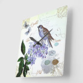 フランスのな鳥の花のコラージュのヴィンテージの一見 スクエア壁時計 (傾斜)