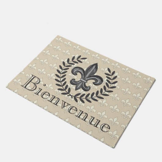 フランスのな(紋章の)フラ・ダ・リ及び月桂樹Bienvenue ドアマット (アングル)