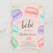 フランスのなmacaronsのグリッターのピンクのベビーシャワー 招待状 (正面/裏面)