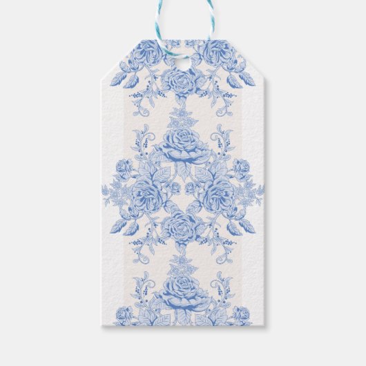 フランスのみすぼらしいシックなヴィンテージ淡い色のブルー白シックな ギフトタグ (正面)