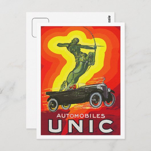 フランスのアンティーク車とアールデコ ポストカード (正面/裏面)