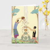 フランスのアールデコの挨拶状の春 カード (黄色い花)