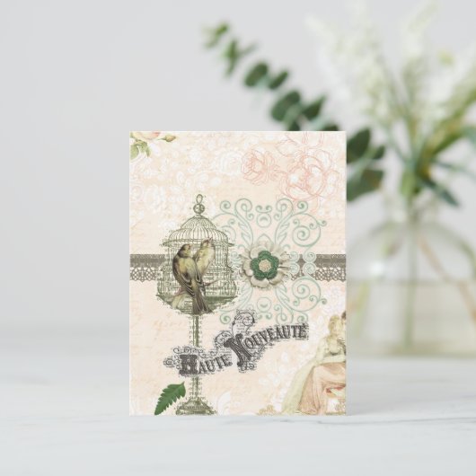 フランスのインスパイアみすぼらしいシックな鳥かご ポストカード (スタンド正面)