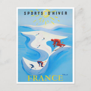 フランスのウィンタースポーツヴィンテージ旅行 ポストカード