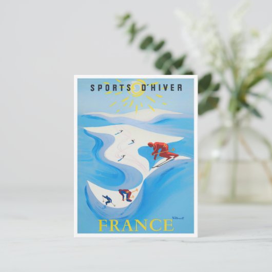 フランスのウィンタースポーツヴィンテージ旅行 ポストカード (スタンド正面)