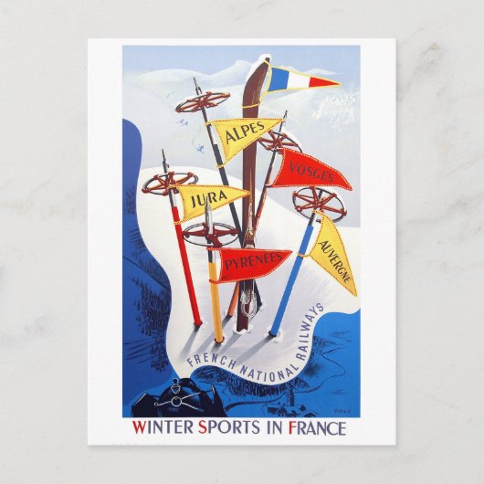 フランスのウィンタースポーツ、ヴィンテージ旅行 ポストカード (正面)
