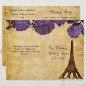 フランスのエッフェルタワー紫の折りたたみ結婚式 プログラム (正面/裏面)