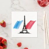 フランスのエッフェル塔と旗印ディナーパーティー スタンダードカクテルナプキン (インサイチュ)