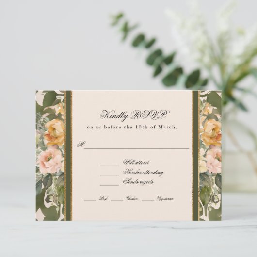 フランスのエレガントクラシックヴィンテージ結婚金ゴールド 出欠カード (スタンド正面)