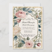 フランスのエレガントフローラピンクと金ゴールドブライダルシャワー 招待状 (正面)