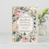 フランスのエレガントフローラピンクと金ゴールドブライダルシャワー 招待状 (スタンド正面)