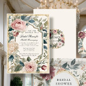 フランスのエレガントフローラピンクと金ゴールドブライダルシャワー 招待状