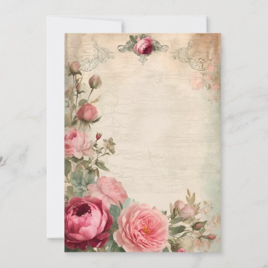 フランスのエレガントフローラブルーヴィンテージウェディングメニュー 招待状 (裏面)