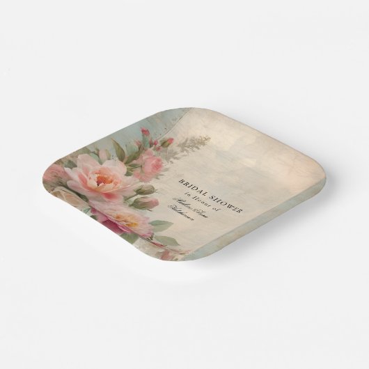 フランスのエレガントフローラヴィンテージブライダルシャワー茶 ペーパープレート (傾斜あり)