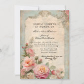 フランスのエレガントフローラヴィンテージブライダルシャワー茶 招待状 (正面)