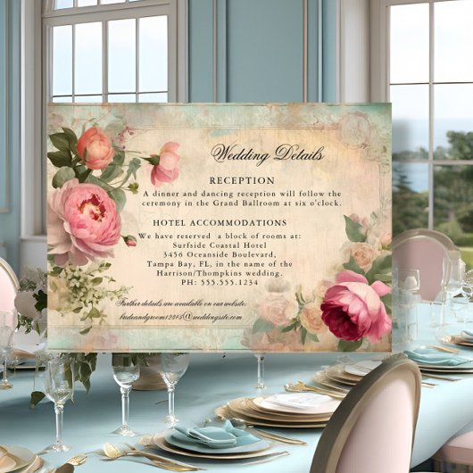 フランスのエレガントフローラヴィンテージブ結婚ルー詳細 エンクロージャーカード