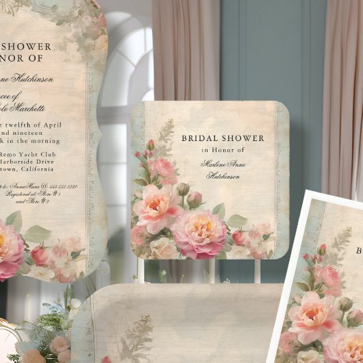 フランスのエレガントブライダルシャワー茶フローラヴィンテージ スクエアペーパーコースター