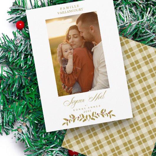 フランスのエレガントモダンシックなクリスマスフォトファミリー シーズンカード