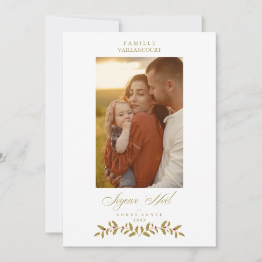 フランスのエレガントモダンシックなクリスマスフォトファミリー シーズンカード (正面)