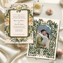 フランスのエレガントヴィンテージフローライエロー結婚セージ 招待状