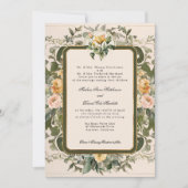 フランスのエレガントヴィンテージフローライエロー結婚セージ 招待状 (正面)