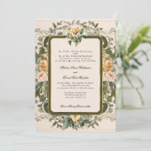 フランスのエレガントヴィンテージフローライエロー結婚セージ 招待状 (スタンド正面)