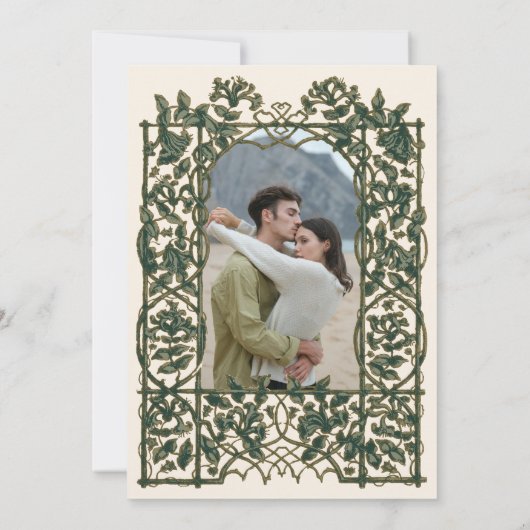 フランスのエレガントヴィンテージフローライエロー結婚セージ 招待状 (裏面)