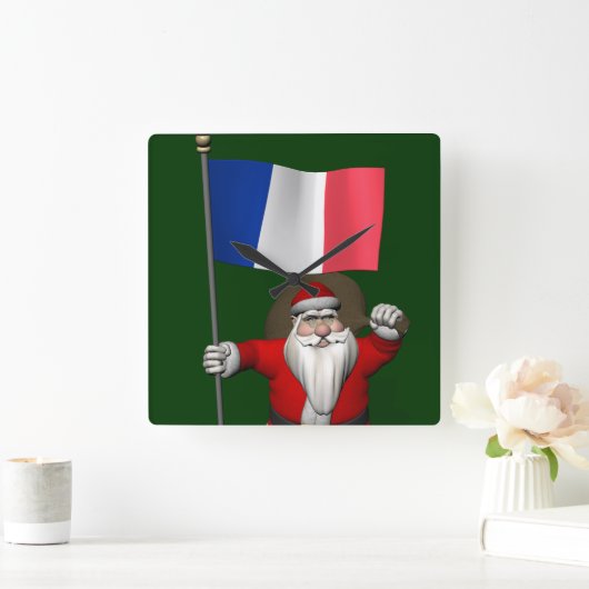 フランスのエンサインを持つサンタクロース スクエア壁時計 (ホーム)