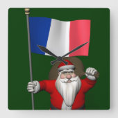 フランスのエンサインを持つサンタクロース スクエア壁時計 (正面)