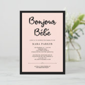 フランスのオートクチュール|黒とピンクのベビーシャワー 招待状 (スタンド正面)