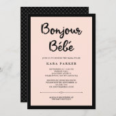 フランスのオートクチュール|黒とピンクのベビーシャワー 招待状 (正面/裏面)