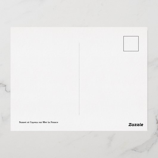 フランスのカイユースシュルメールでの夕日 箔シーズンポストカード (裏面)