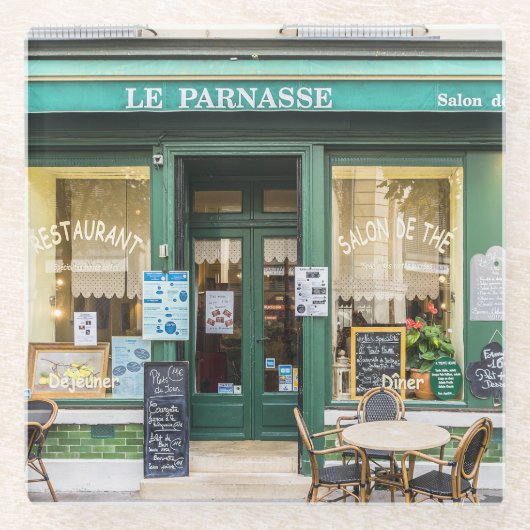 フランスのカフェ：ベルサイユの居心地の良いシーン。 ガラスコースター (正面)
