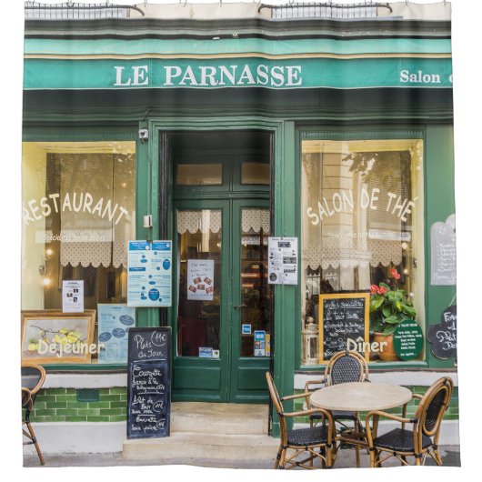 フランスのカフェ：ベルサイユの居心地の良いシーン。 シャワーカーテン (正面)