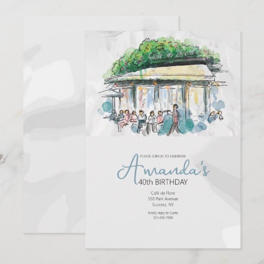 フランスのカフェ 招待状 (正面/裏面)