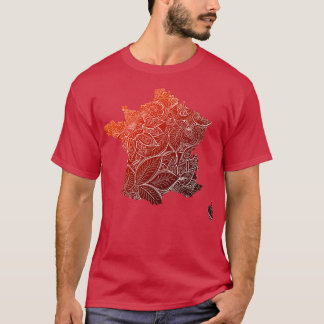 フランスのカラフルなマンダラアートマップ ブラウンとオレンジのテキスト付き Tシャツ