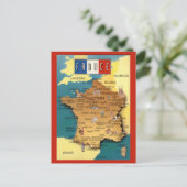 フランスのカラフルな地図 ポストカード (スタンド正面)
