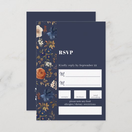 フランスのカントリー絵を描ボホフローラ結婚ズ 出欠カード (正面/裏面)