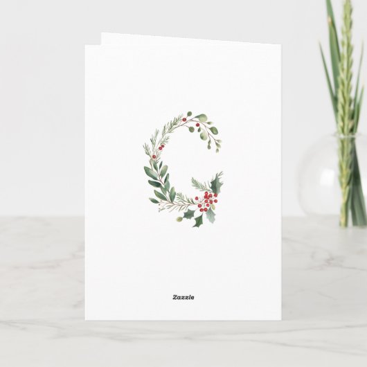 フランスのクリスマスの緑の離れ赤い果実 シーズンカード (裏面)